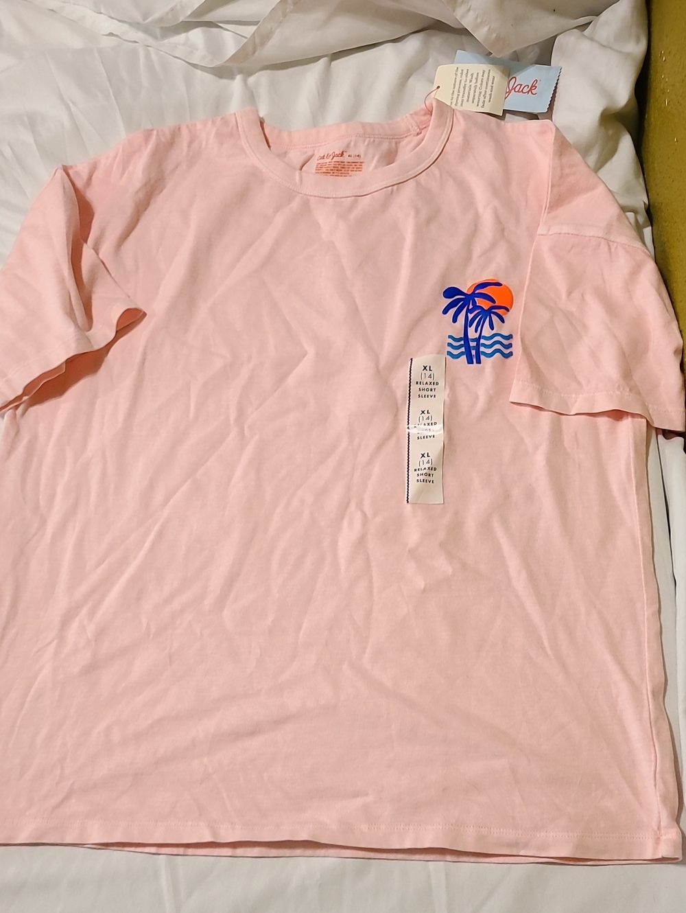 Cat & Jack Light Pink Tee with Blue & Orange Palm Graphic